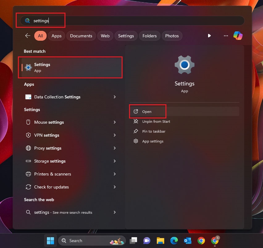 Access Settings from the Start Menu for fltMgr.sys